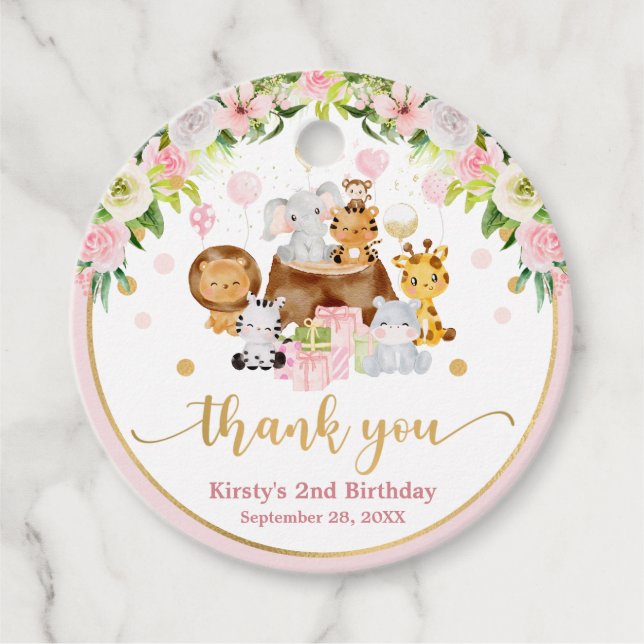 Étiquettes Cadeau Aquarelle Jungle Safari Animaux Filles Anniversair (Devant)