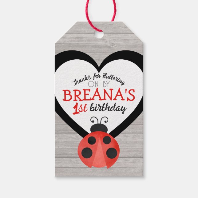 Étiquettes-cadeau Aquarelle Ladybug sur bois Anniversaire Favoriser (Devant)