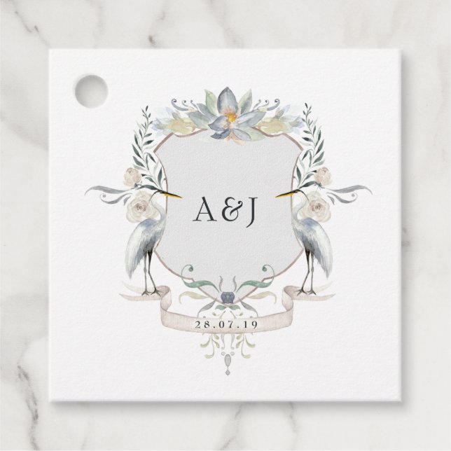 Étiquettes Cadeau Aquarelle Lakeside Mariage Monogram Crest (Devant)
