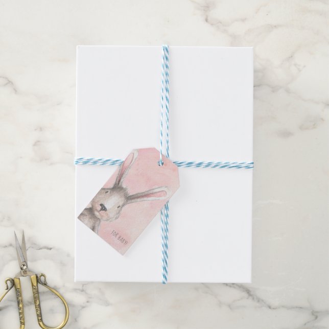 Étiquettes-cadeau Aquarelle Lapin Lapin Pour Bébé personnalisé (Avec de laficelle)