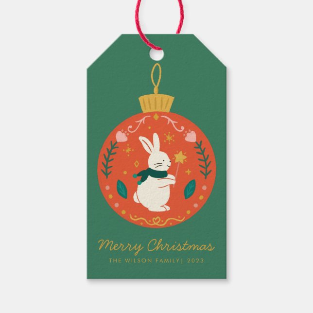 Étiquettes-cadeau Aquarelle Lapin ornement de Noël (Devant)