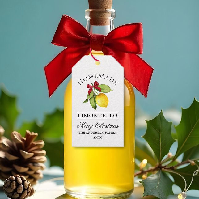 Étiquettes-cadeau Aquarelle Lemon fait maison Limoncello Noël (Customize to change text size, text style or to add more text to back of tag.)