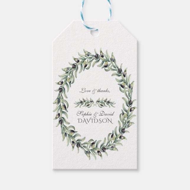Étiquettes-cadeau Aquarelle luxuriante Branches d'olive Mariage de c (Devant)