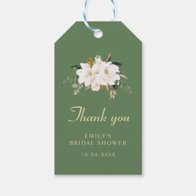 Étiquettes-cadeau aquarelle magnolia fleurie douche nuptiale (Devant)