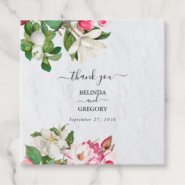 Étiquettes Cadeau Aquarelle Magnolia Fleurs Mariage (Devant)
