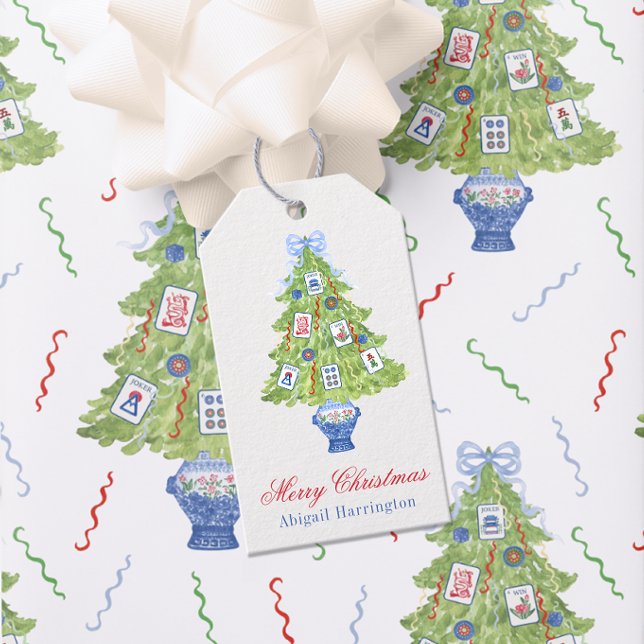 Étiquettes-cadeau Aquarelle Mahjong Christmas Tree (Créateur téléchargé)