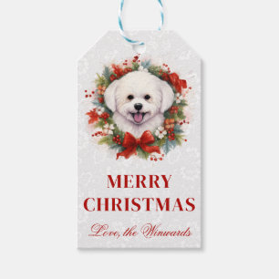 Étiquettes-cadeau Aquarelle Maltese Dog and Wreath Christmas