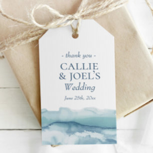 Étiquettes-cadeau Aquarelle mariage bleu océan