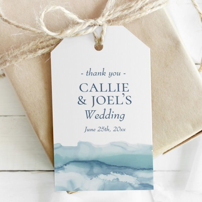 Étiquettes-cadeau Aquarelle mariage bleu océan (Créateur téléchargé)