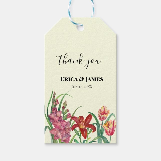 Étiquettes-cadeau Aquarelle mariage Lumineuse Gladioli Tulips Lily (Devant)