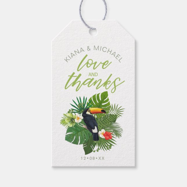 Étiquettes-cadeau Aquarelle Mariage tropical Merci Green ID577 (Devant)