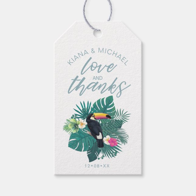Étiquettes-cadeau Aquarelle Mariage tropical Merci ID Turquoise577 (Devant)