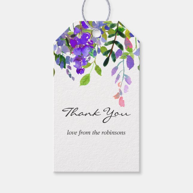 Étiquettes-cadeau Aquarelle Mariage ultra violette Merci floral G (Devant)