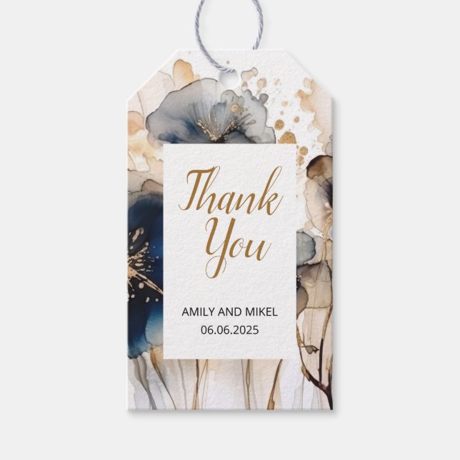 Étiquettes-cadeau Aquarelle Marine bleu or Floral Cadeau (Devant)