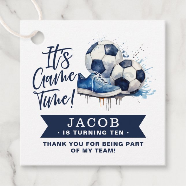Étiquettes Cadeau Aquarelle marine Blue Soccer Kids (Devant)