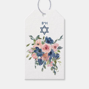 Étiquettes-cadeau Aquarelle marine et floral rose bat-mitzvah