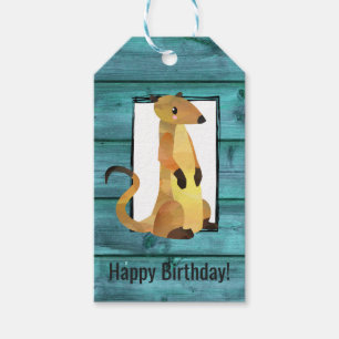 Étiquettes-cadeau Aquarelle Meerkat sur le bois bleu Anniversaire