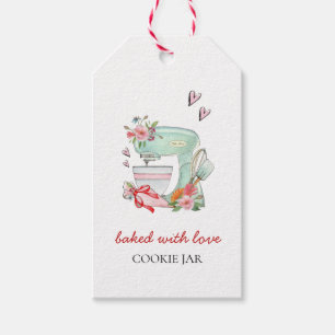 Étiquettes-cadeau Aquarelle Mélangeur "cuit avec amour" Cuisson