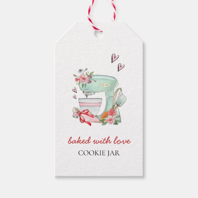 Étiquettes-cadeau Aquarelle Mélangeur "cuit avec amour" Cuisson (Devant)