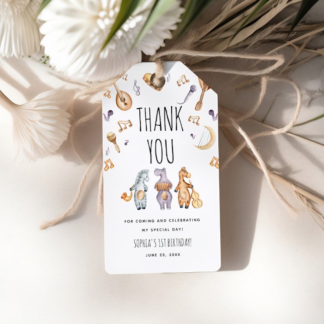 Étiquettes-cadeau Aquarelle mignonne Animaux africains Merci d'anniv (Créateur téléchargé)