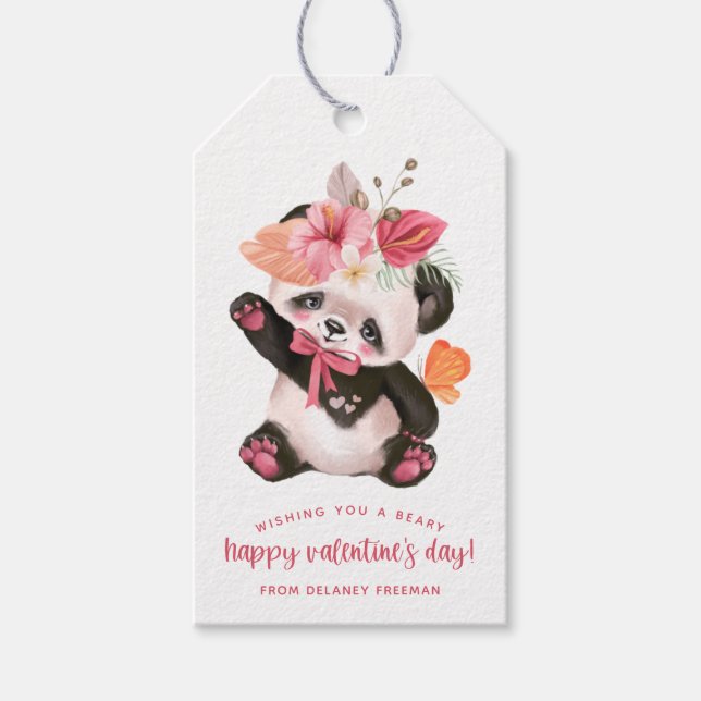 Étiquettes-cadeau Aquarelle mignonne Panda Tropical Enfants Valentin (Devant)
