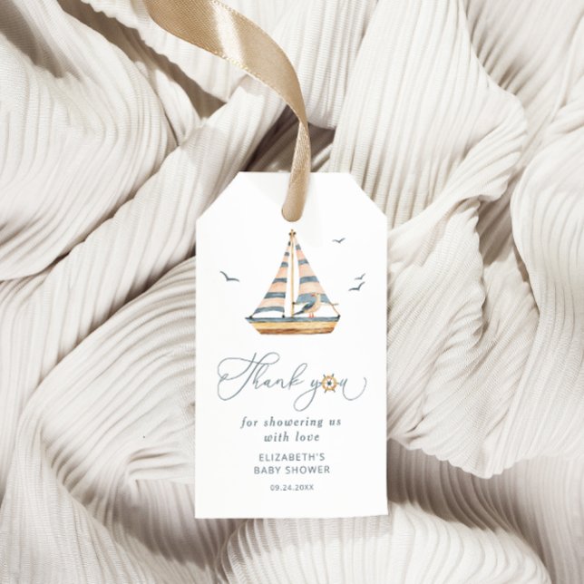 Étiquettes-cadeau Aquarelle minimale Baby shower nautique (Créateur téléchargé)