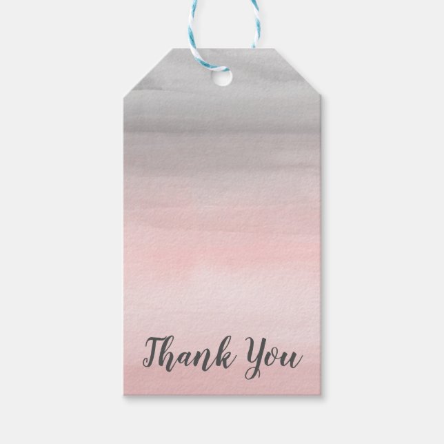 Étiquettes-cadeau Aquarelle moderne rose et gris brillant Ombre (Devant)