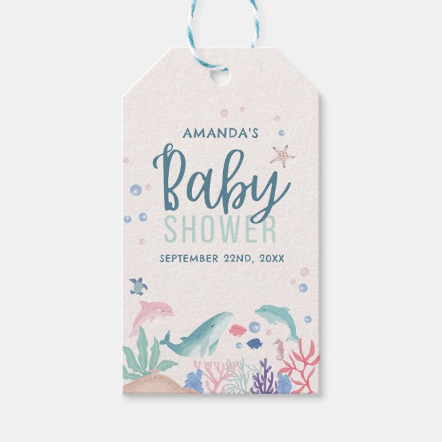 Étiquettes-cadeau Aquarelle moderne sous le Baby shower marin (Devant)