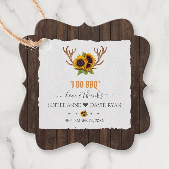 Étiquettes Cadeau Aquarelle moderne Sunflowers Antlers Wood I DO BBQ (Devant)