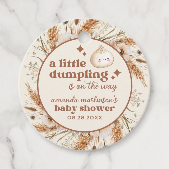 Étiquettes Cadeau Aquarelle neutre Petit Baby shower Bao à dumping (Devant)