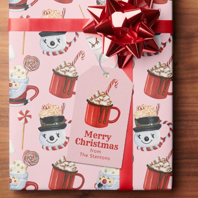 Étiquettes-cadeau Aquarelle Noël Chocolat chaud cacao (Créateur téléchargé)