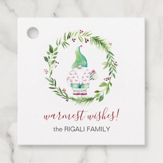 Étiquettes Cadeau Aquarelle Noël Gnome (Devant)