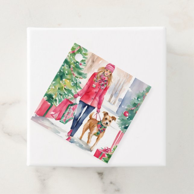 Étiquettes Cadeau Aquarelle Noël Mode Shopping Girl Cadeau (En situation)