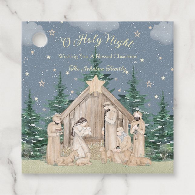 Étiquettes Cadeau Aquarelle Noël Nativité Cadeau (Devant)