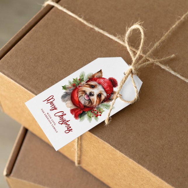 Étiquettes-cadeau Aquarelle Noël Yorkie Chien (Créateur téléchargé)