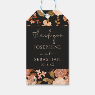 Étiquettes-cadeau Aquarelle Noir Terracotta Mariage de automne Flora