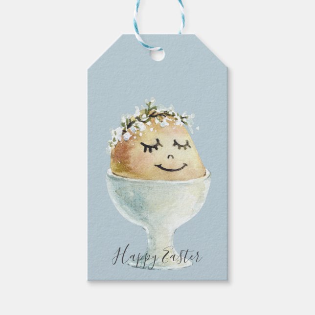 Étiquettes-cadeau Aquarelle Oeuf souriant en Coupe Pâques (Devant)