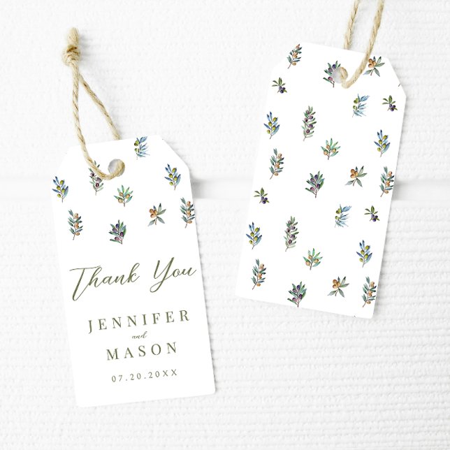 Étiquettes-cadeau Aquarelle olivier branches mariage merci (Créateur téléchargé)