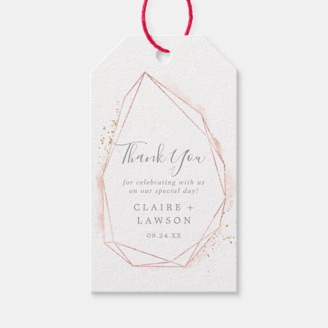 Étiquettes-cadeau Aquarelle or rose Merci géométrique Favoriser (Devant)