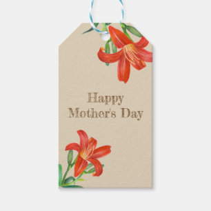 Étiquettes-cadeau Aquarelle Orange Lily Floral Art Fête des Mères