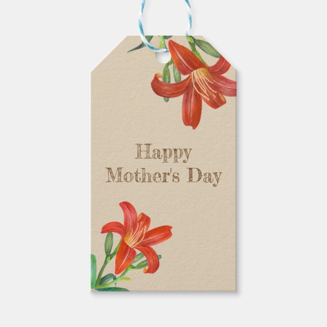 Étiquettes-cadeau Aquarelle Orange Lily Floral Art Fête des Mères (Devant)
