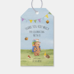 Étiquettes-cadeau Aquarelle ours en peluche, aventure merci