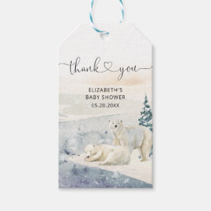 Étiquettes-cadeau Aquarelle Ours polaire Baby shower d'hiver Merci