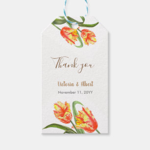 Étiquettes-cadeau Aquarelle Parrot Jaune Tulipes Floral Art Mariage