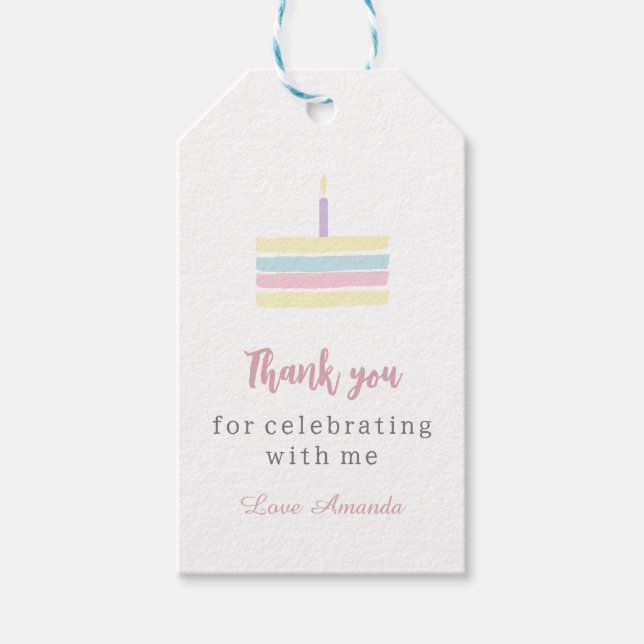 Étiquettes-cadeau Aquarelle pastel boho cake Anniversaire Merci (Devant)