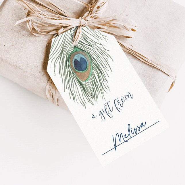 Étiquettes-cadeau Aquarelle Peacock Feather Display Douche (Créateur téléchargé)