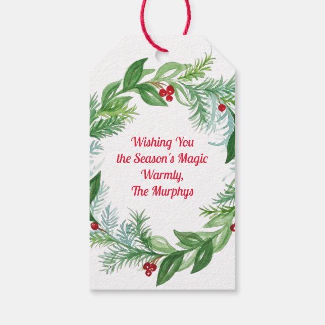 Étiquettes-cadeau Aquarelle peinte à la main Noël Vacances Wreath (Dos)