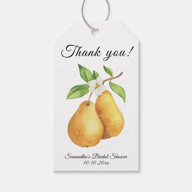 Étiquettes-cadeau Aquarelle Perfect Pear Merci Fête des mariées (Devant)