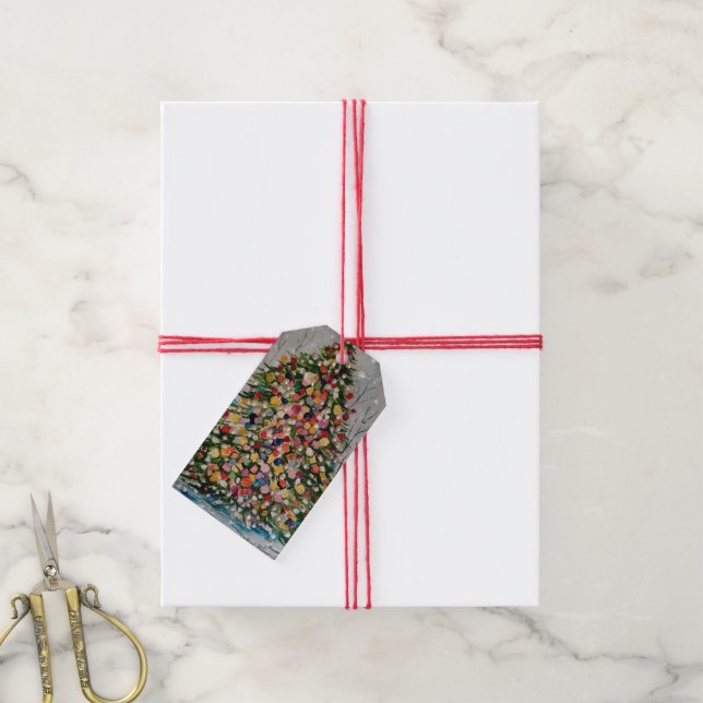 Étiquettes-cadeau Aquarelle Perles arbre de Noël (Avec de la ficelle)
