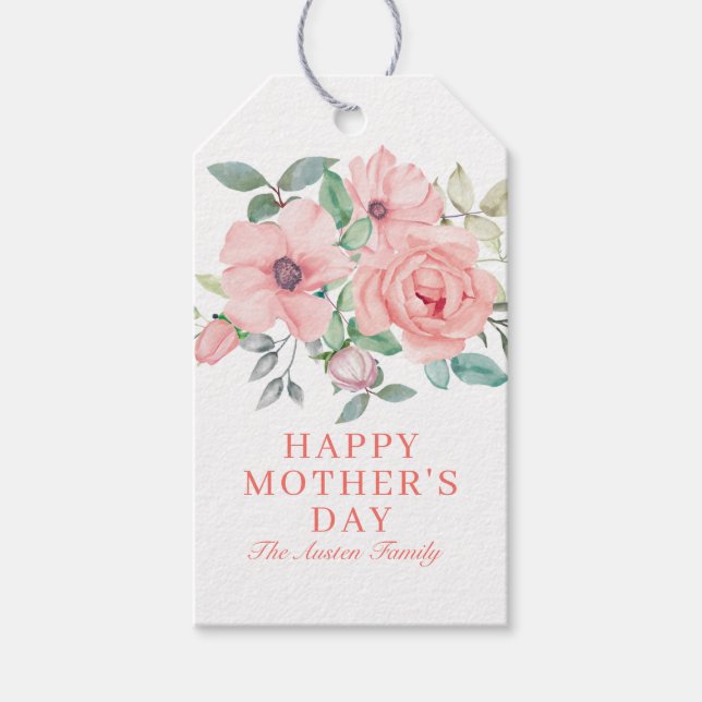 Étiquettes-cadeau Aquarelle personnalisée Fête des mères florales (Devant)